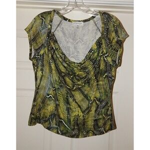 St John Sport Green Multi‎ Ruched Studded Stretch Top sz S